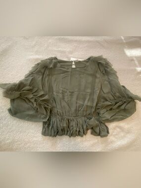 LoveShackFancy Olive Green Ruffle Sleeve Blouse
